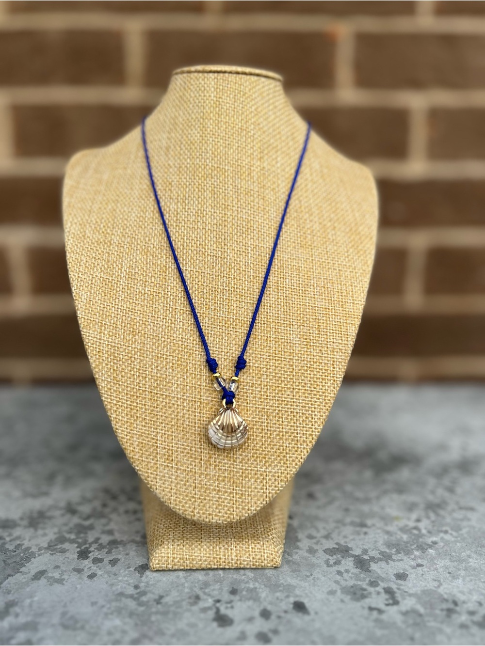 Blue Cord Necklace with Shell Pendant